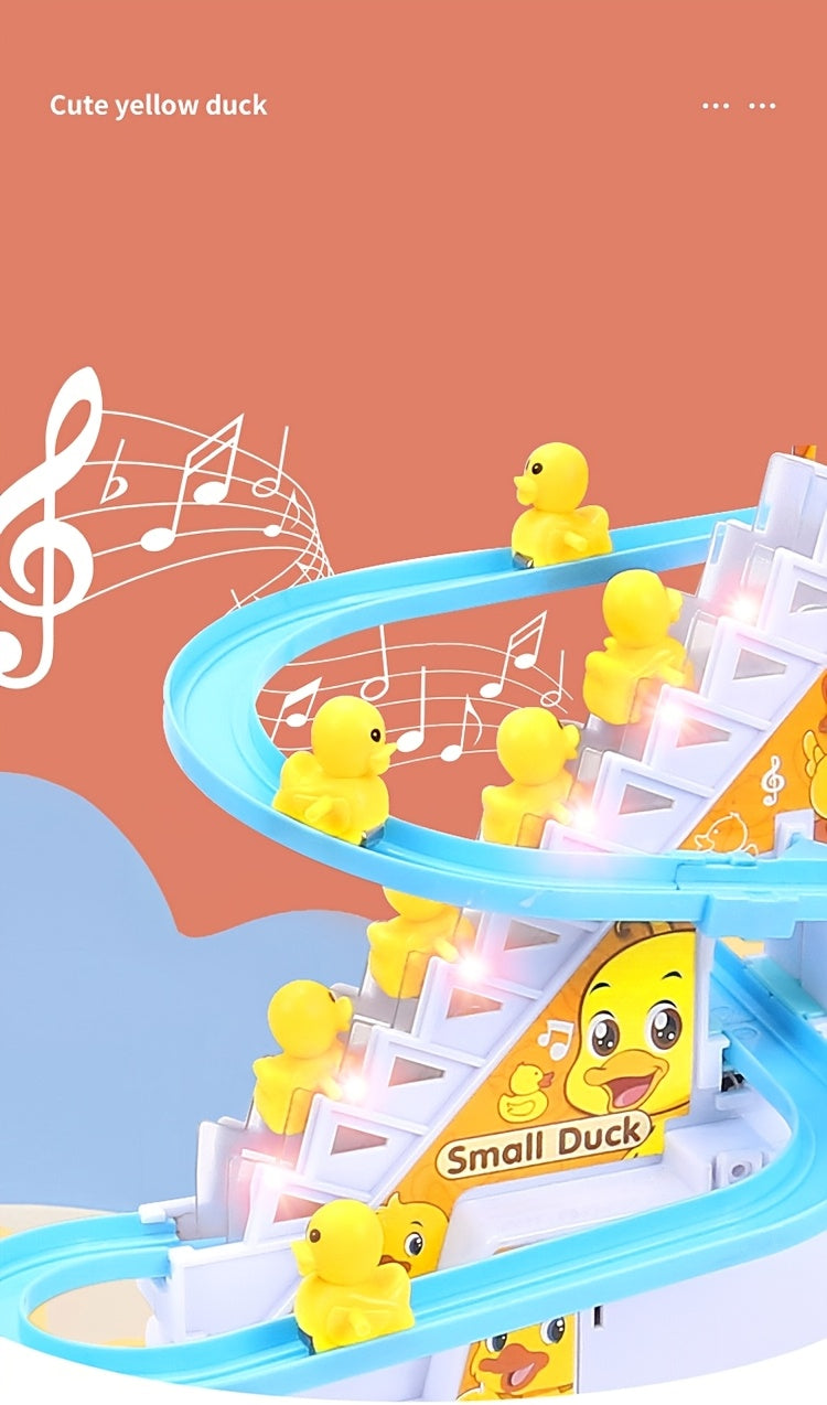 Jouets de 3 Canetons Grimpant les Escaliers, Jouets de Canetons Jaunes à Glissière Électrique, Jouets pour Garçons et Filles, Cadeaux de Fêtes, Jouets Lumineux et Musicaux, Cadeaux de Pâques, Halloween et Noël pour l'Hiver