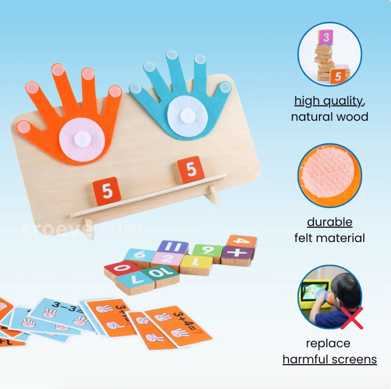Finger Mathématiques Montessori, 1 tableau de comptage, 13 blocs de chiffres, 10 cartes, 2 bases, 1 support pour cultiver les capacités cognitives, opérations mathématiques, addition, soustraction et correspondance