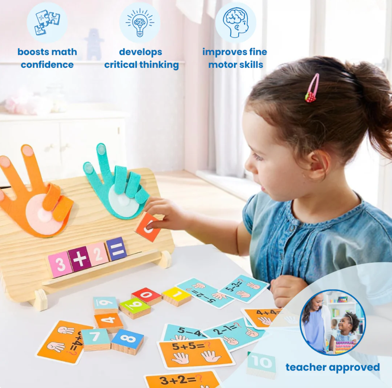 Finger Mathématiques Montessori, 1 tableau de comptage, 13 blocs de chiffres, 10 cartes, 2 bases, 1 support pour cultiver les capacités cognitives, opérations mathématiques, addition, soustraction et correspondance
