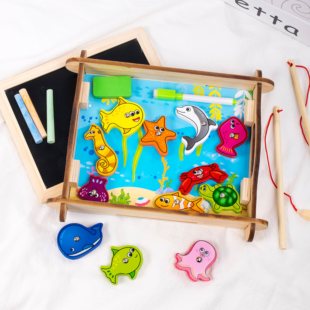 Pêche en bois cinq ensembles de jouets de piliers avec 5 couleurs différentes