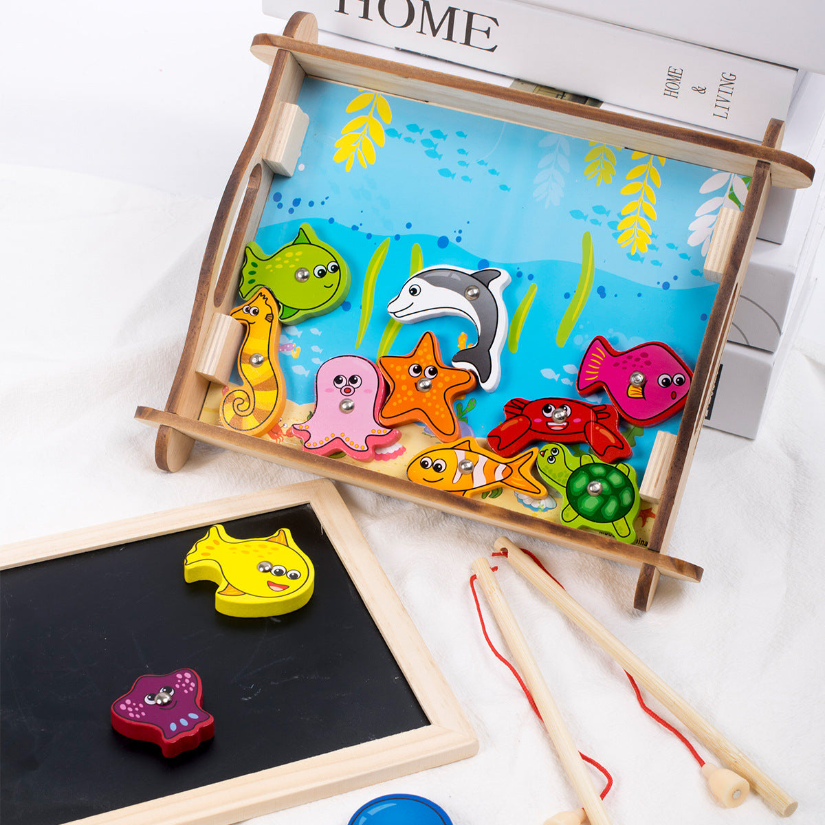 Pêche en bois cinq ensembles de jouets de piliers avec 5 couleurs différentes