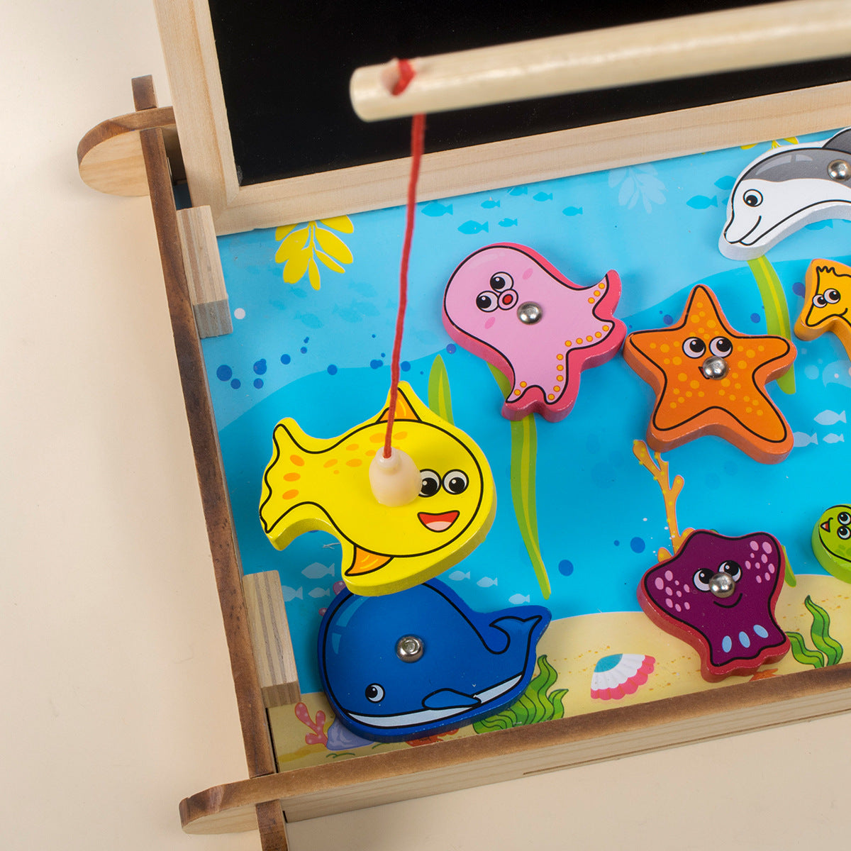 Pêche en bois cinq ensembles de jouets de piliers avec 5 couleurs différentes