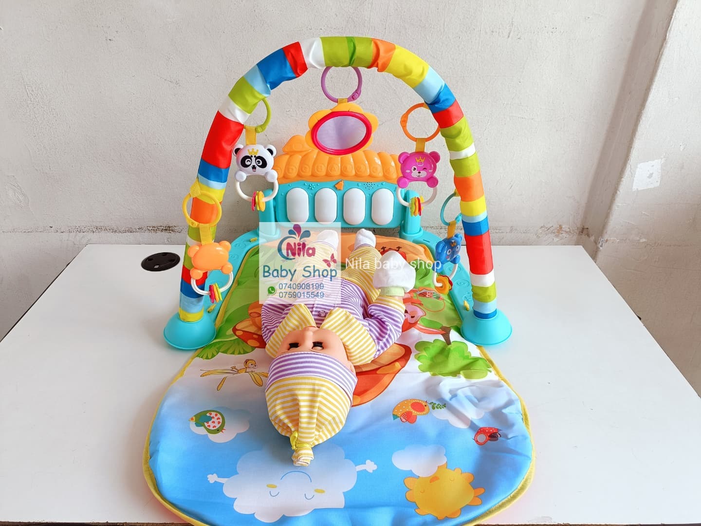 1 tapis de jeu pour bébé avec centre d'activités musicales, tapis rembourré souple pour nouveau-né à tout-petit, exercice de temps sur le ventre, éducation précoce - Idéal pour un cadeau