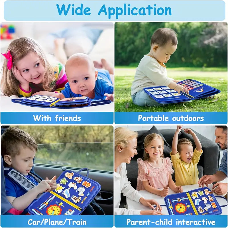 Livre d'activités interactif pour enfants - Tableau d'activités pour les tout-petits de 0 à 6 ans, jouet 12 en 1 pour le développement de la motricité fine et sensorielle, livre d'activités éducatives, ensemble de jeu interactif adapté aux voyages,
