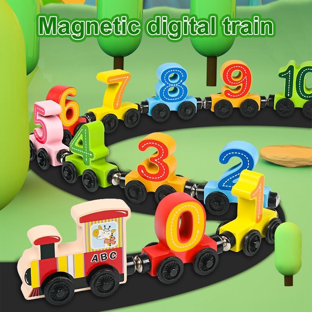 🚂 🚂 Train en Bois Magnétique - Ensemble de 12 Pièces (2+ Ans) | Jouet Éducatif et Sécurisé pour Enfants | Cadeau Idéal 🎁