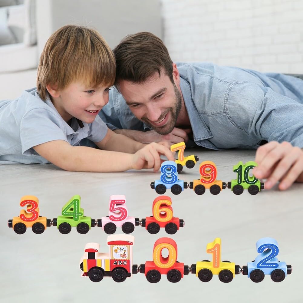 🚂 🚂 Train en Bois Magnétique - Ensemble de 12 Pièces (2+ Ans) | Jouet Éducatif et Sécurisé pour Enfants | Cadeau Idéal 🎁