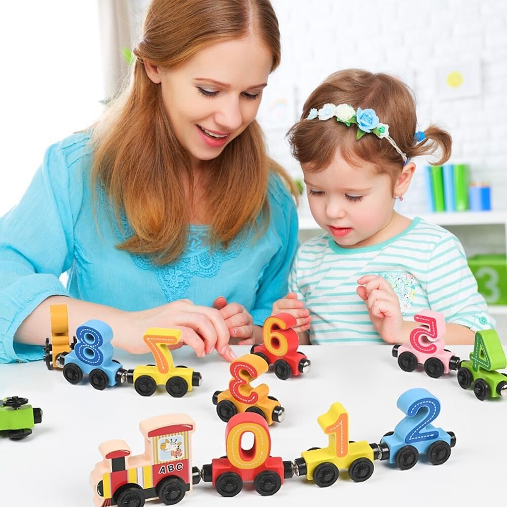 🚂 🚂 Train en Bois Magnétique - Ensemble de 12 Pièces (2+ Ans) | Jouet Éducatif et Sécurisé pour Enfants | Cadeau Idéal 🎁