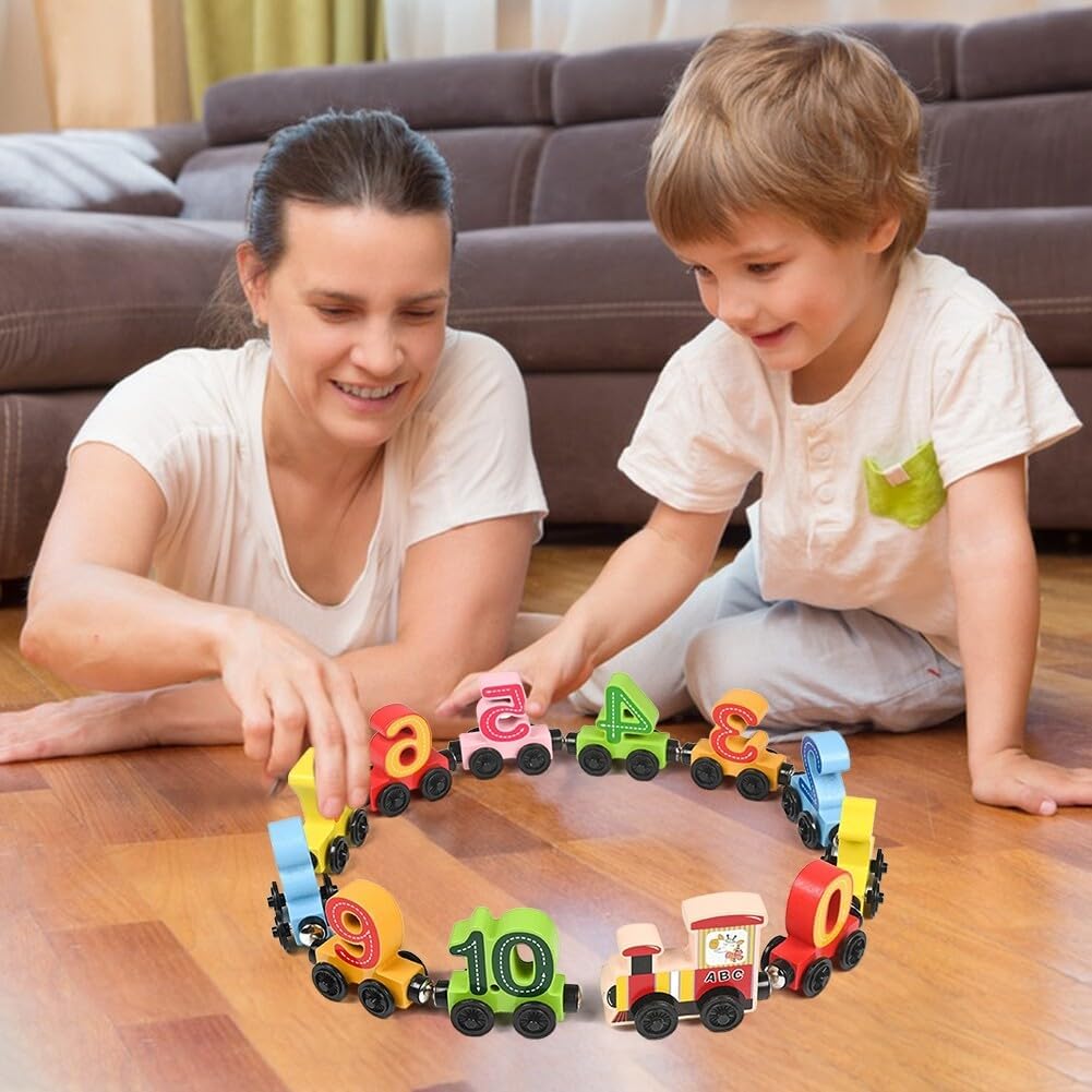 🚂 🚂 Train en Bois Magnétique - Ensemble de 12 Pièces (2+ Ans) | Jouet Éducatif et Sécurisé pour Enfants | Cadeau Idéal 🎁