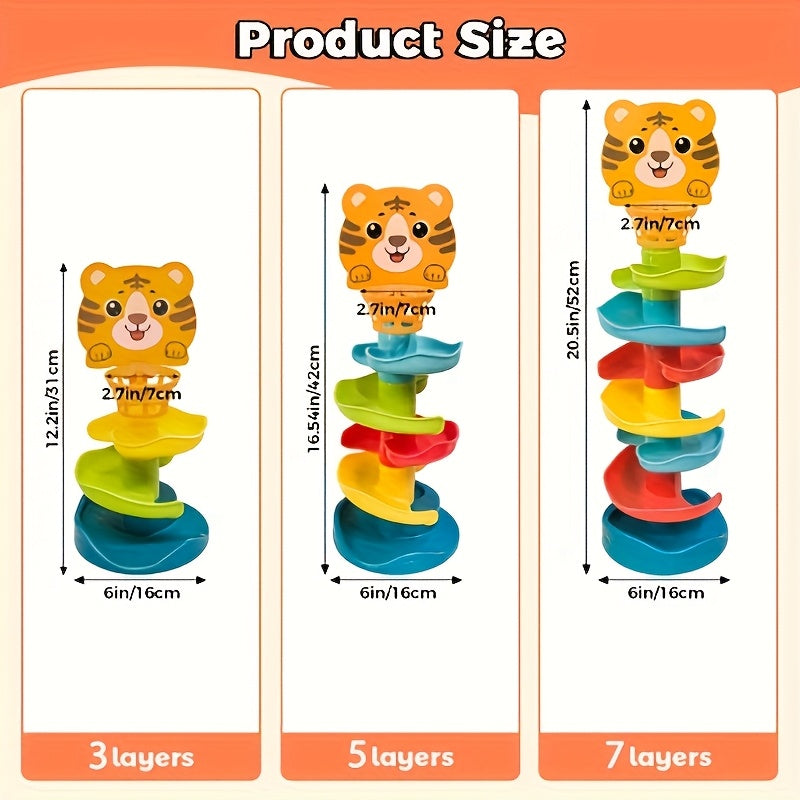 1pc Jouet de rampe de tir à plusieurs niveaux pour enfants, piste de basket-ball en PVC avec lanceur de balle rotatif, jeu de puzzle interactif pour tout-petits pour l'éducation précoce, ensemble de jeu empilable coloré