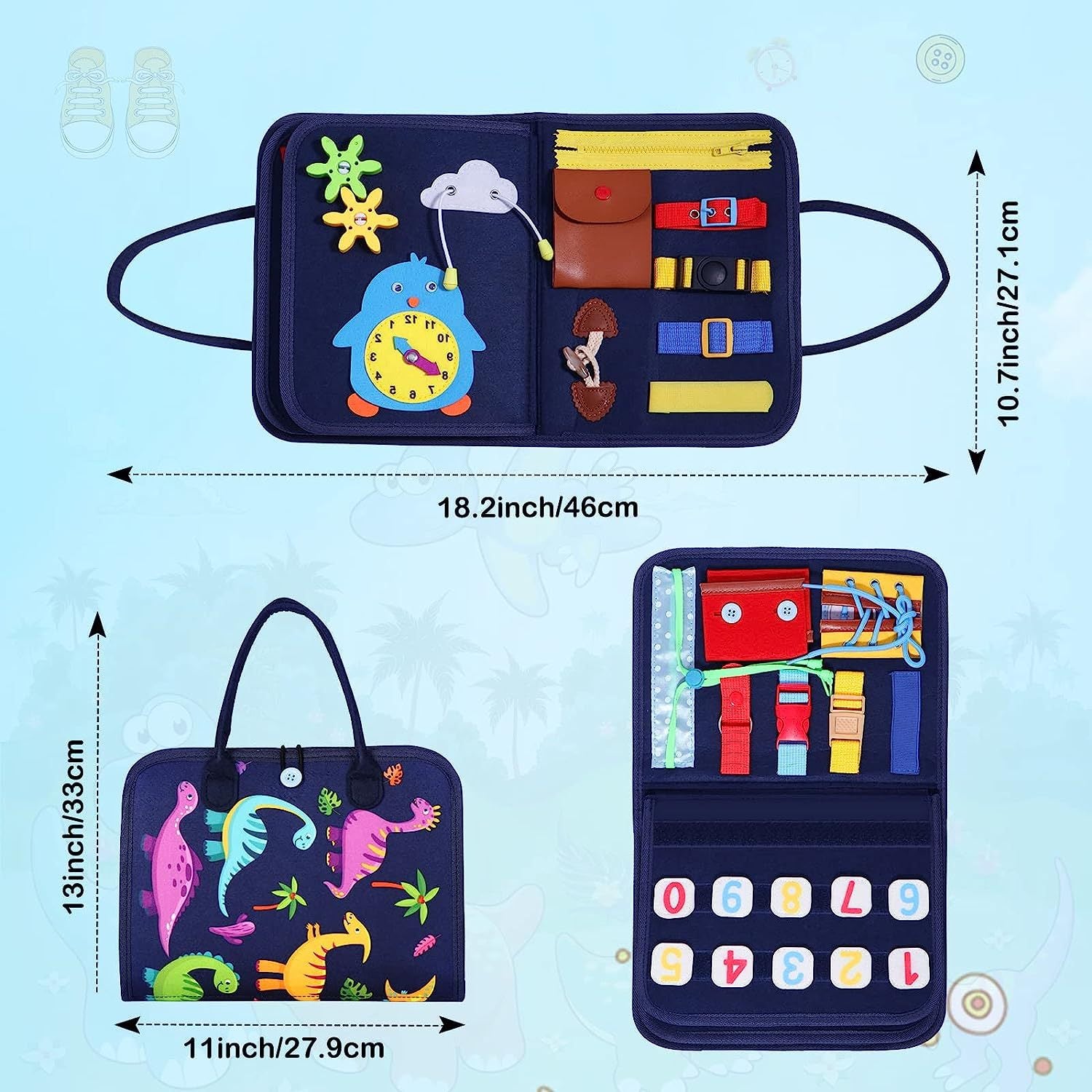 Livre d'activités interactif pour enfants - Tableau d'activités pour les tout-petits de 0 à 6 ans, jouet 12 en 1 pour le développement de la motricité fine et sensorielle, livre d'activités éducatives, ensemble de jeu interactif adapté aux voyages,