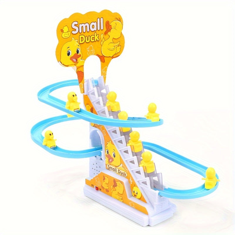 Jouets de 3 Canetons Grimpant les Escaliers, Jouets de Canetons Jaunes à Glissière Électrique, Jouets pour Garçons et Filles, Cadeaux de Fêtes, Jouets Lumineux et Musicaux, Cadeaux de Pâques, Halloween et Noël pour l'Hiver