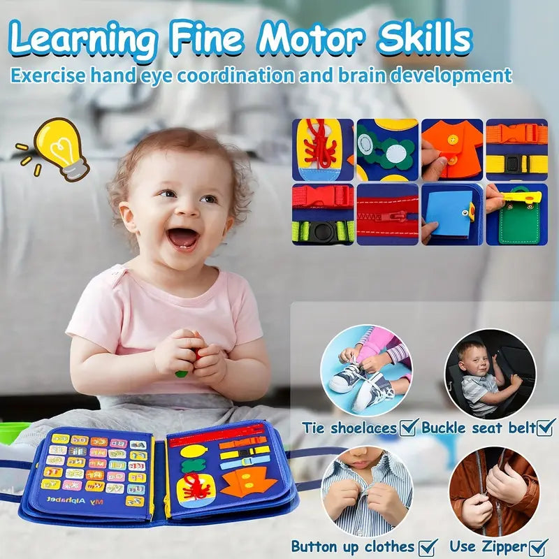 Livre d'activités interactif pour enfants - Tableau d'activités pour les tout-petits de 0 à 6 ans, jouet 12 en 1 pour le développement de la motricité fine et sensorielle, livre d'activités éducatives, ensemble de jeu interactif adapté aux voyages,