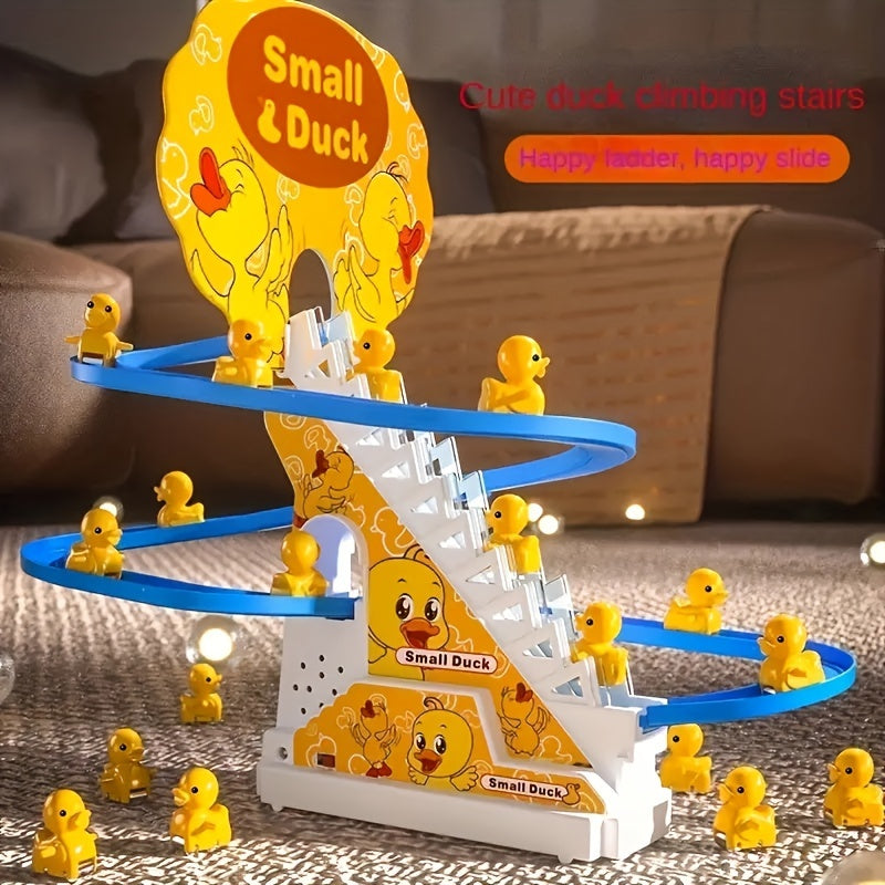 Jouets de 3 Canetons Grimpant les Escaliers, Jouets de Canetons Jaunes à Glissière Électrique, Jouets pour Garçons et Filles, Cadeaux de Fêtes, Jouets Lumineux et Musicaux, Cadeaux de Pâques, Halloween et Noël pour l'Hiver