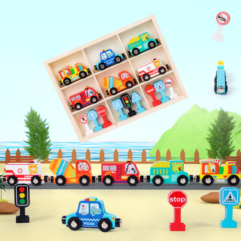 🚂 🚂 Train de Véhicules en Bois Magnétique - Ensemble de 12 Pièces (2+ Ans) | Jouet Éducatif et Sécurisé pour Enfants | Cadeau Idéal 🎁