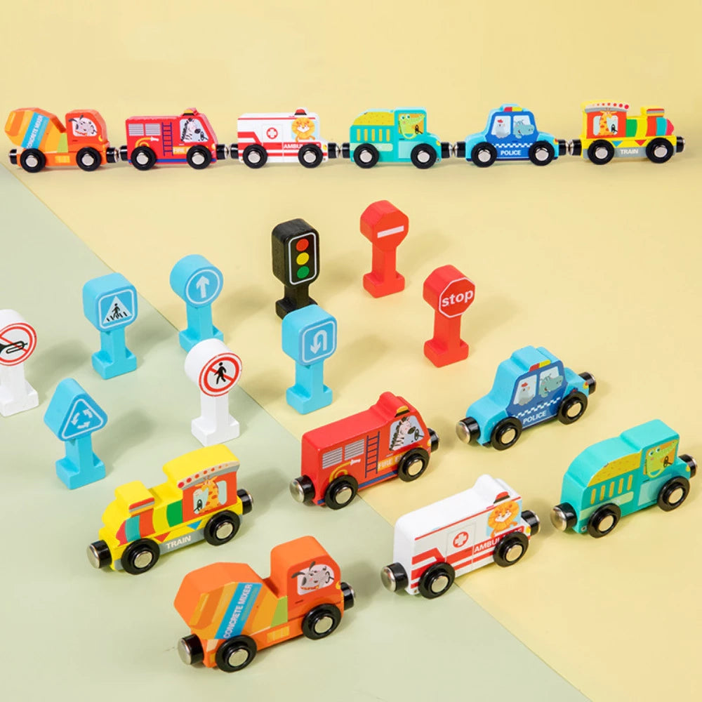 🚂 🚂 Train de Véhicules en Bois Magnétique - Ensemble de 12 Pièces (2+ Ans) | Jouet Éducatif et Sécurisé pour Enfants | Cadeau Idéal 🎁