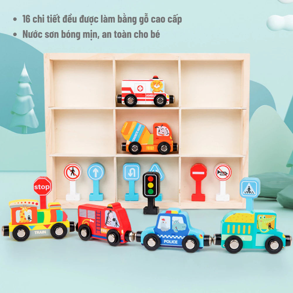 🚂 🚂 Train de Véhicules en Bois Magnétique - Ensemble de 12 Pièces (2+ Ans) | Jouet Éducatif et Sécurisé pour Enfants | Cadeau Idéal 🎁