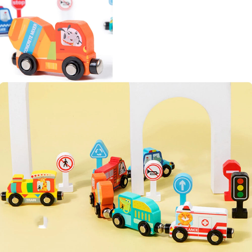 🚂 🚂 Train de Véhicules en Bois Magnétique - Ensemble de 12 Pièces (2+ Ans) | Jouet Éducatif et Sécurisé pour Enfants | Cadeau Idéal 🎁