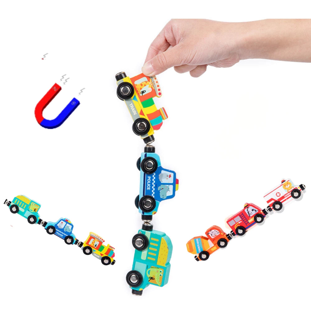 🚂 🚂 Train de Véhicules en Bois Magnétique - Ensemble de 12 Pièces (2+ Ans) | Jouet Éducatif et Sécurisé pour Enfants | Cadeau Idéal 🎁