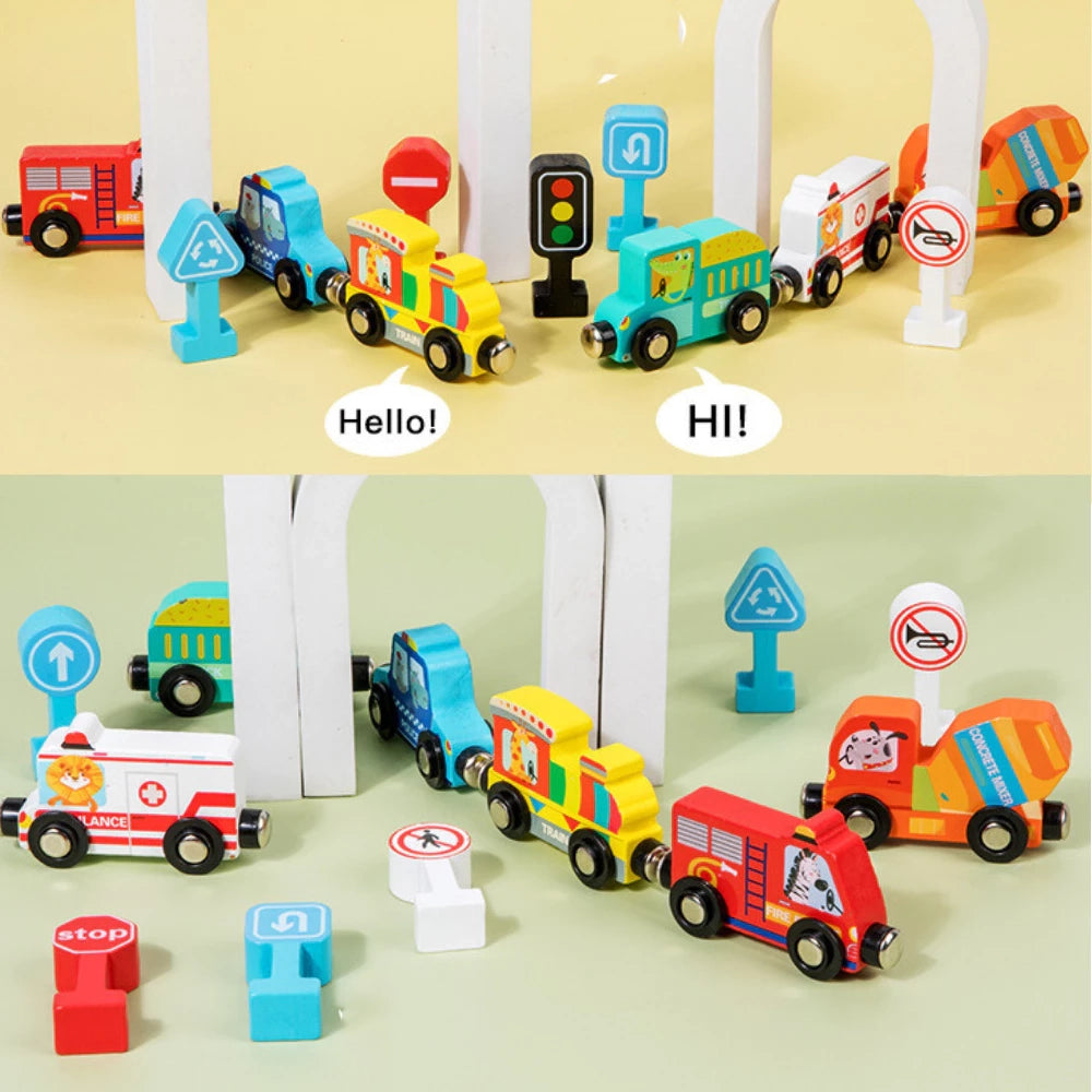 🚂 🚂 Train de Véhicules en Bois Magnétique - Ensemble de 12 Pièces (2+ Ans) | Jouet Éducatif et Sécurisé pour Enfants | Cadeau Idéal 🎁